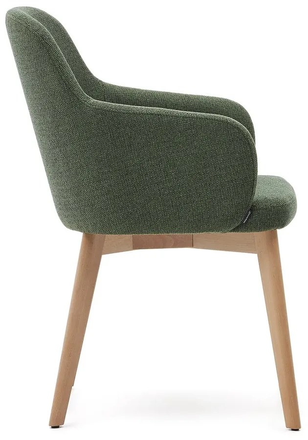 Tmavozelené čalúnené jedálenské kreslo s podrúčkami Nelida – Kave Home