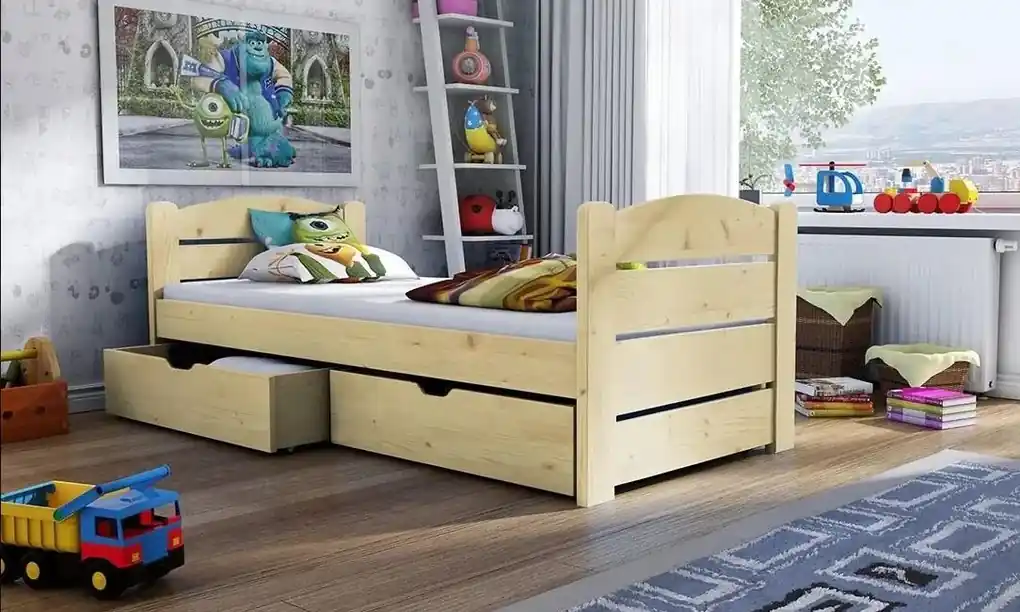 Detská posteľ z masívu borovice ROMA so zásuvkami - 200x90 cm - prírodná  borovica | BIANO