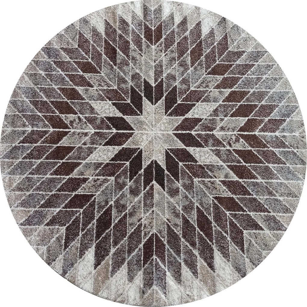 DY Béžový okrúhly koberec s geometrickým vzorom Panamero 10 Rozmer: 80 cm