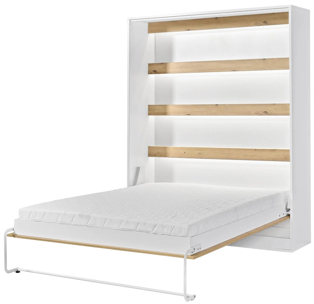 Sklápacia posteľ 160 Perfecto I (biela + dub + biela) (vertikálna) (bez osvetlenia). Akcia -20%. Vlastná spoľahlivá doprava až k Vám domov. 1128895