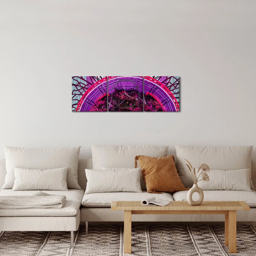 Abstraktný obraz - fialové vetvy (s hodinami) (90x30 cm)
