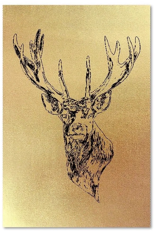 Gario Obraz na plátne Zlatá kreslená hlava jeleňa Rozmery: 40 x 60 cm