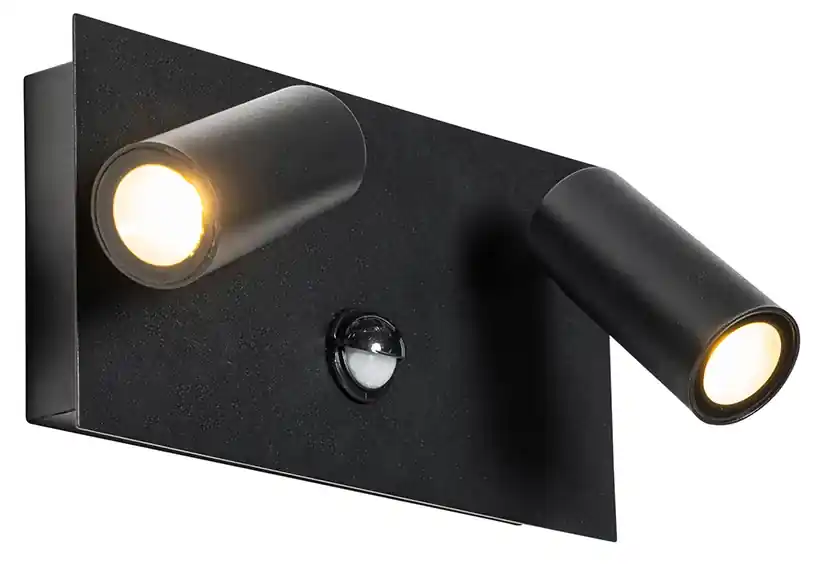 Vonkajšie nástenné svietidlo čierne vrátane LED 2-svetelného pohybového  senzora - Simon | BIANO