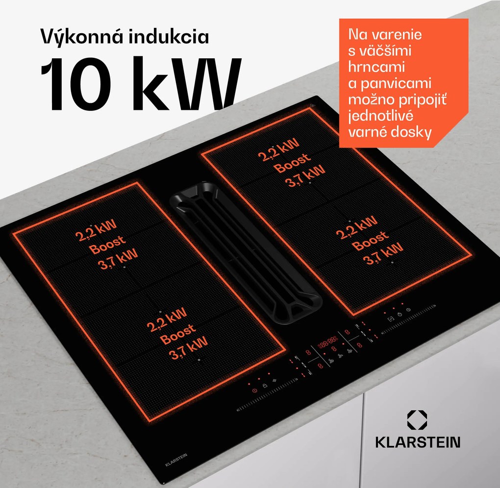 Klarstein AirJet FlexPro Down Air System, Indukčná doska + digestor, Flexi zóna, Booster