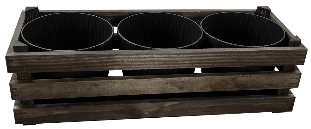 AMADEA Drevený obal na tri kvetináče - tmavý, 47x17x15cm, drevený kvetináč