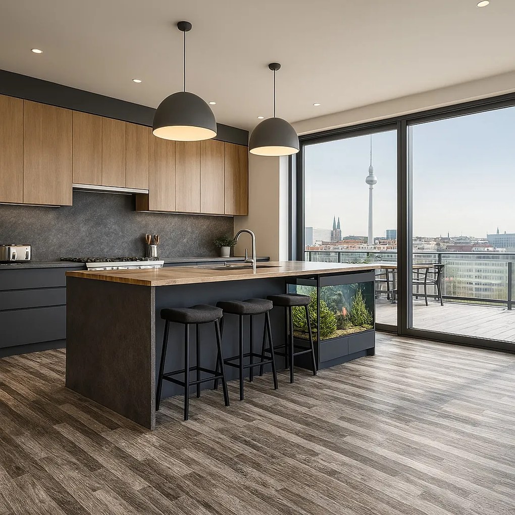 PVC podlaha - lino Toptex Line Oak 906L, na mieru, šíře 5m, šedá, filc, chodba / predsieň