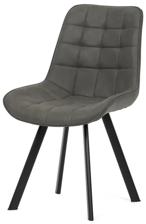 Židle jídelní, šedá látka v dekoru broušené kůže, černý kov