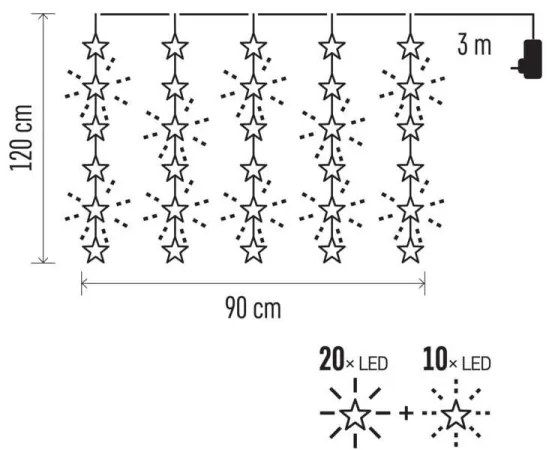 LED Vianočná vonkajšia reťaz30xLED/3,9m IP44 hviezdy