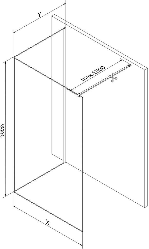 Mexen Kioto, 2-stenová sprchová zástena Walk-In 130 x 95 cm, 8mm číre sklo, zlatý lesklý profil,800-130-212-50-00-095