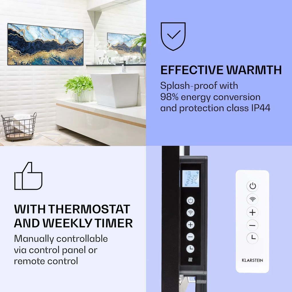 Klarstein Wonderwall Air Art Smart, infračervený ohrievač, 120 x 60 cm, 700 W, modrý mramor