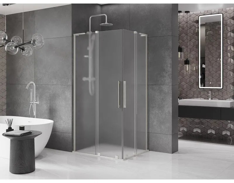 Mexen Velar L Duo, sprchový kút s posuvnými dverami 90 x 80 cm, 8mm sklo námraza, brúsená oceľ, 871-090-080-02-33-97
