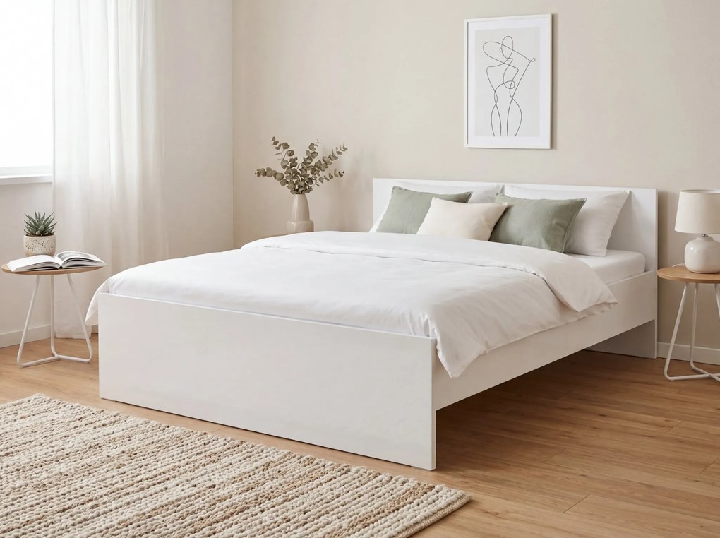 Posteľ ELISA 140 x 200 cm, biela Rošt: S lamelovým roštom, Matrac: Matrac Deluxe 10 cm