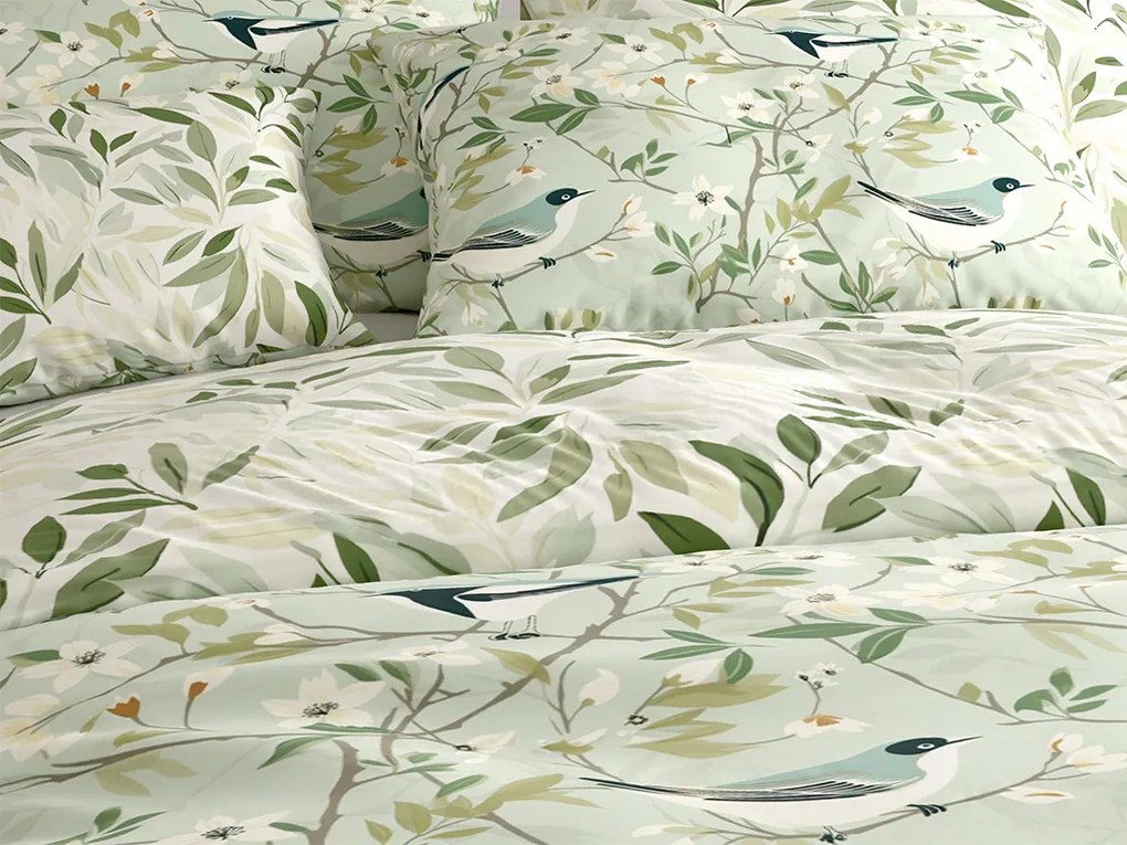 Polybavlnené obliečky FLORIBIRD POLY zelené Rozmer obliečky: 70 x 90 cm | 140 x 220 cm