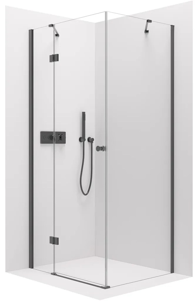 Cerano Marino, sprchovací kút 90(dvere) x 70(stena) x 190 cm, 6mm číre sklo, čierny profil, CER-CER-422844