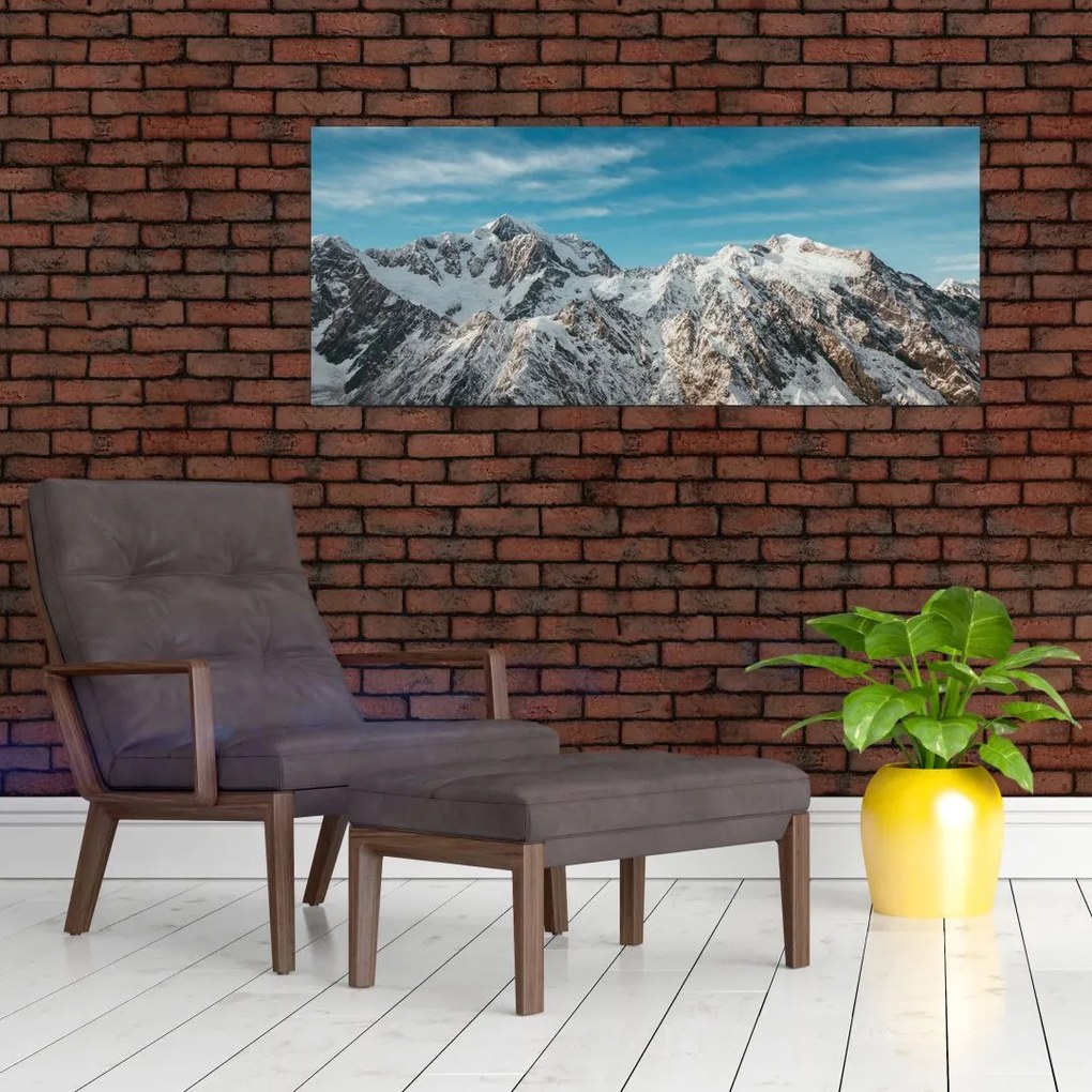 Obraz zasnežených vrcholkov, Fiordland (120x50 cm)