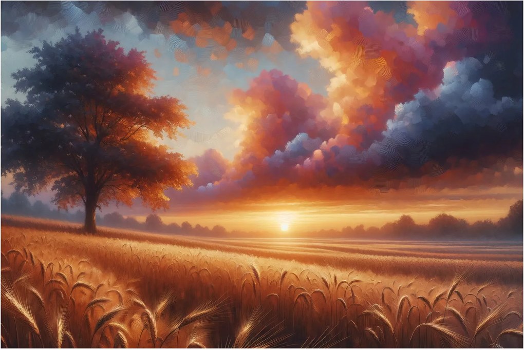 Obraz – Západ slnka na poli (90x60 cm)