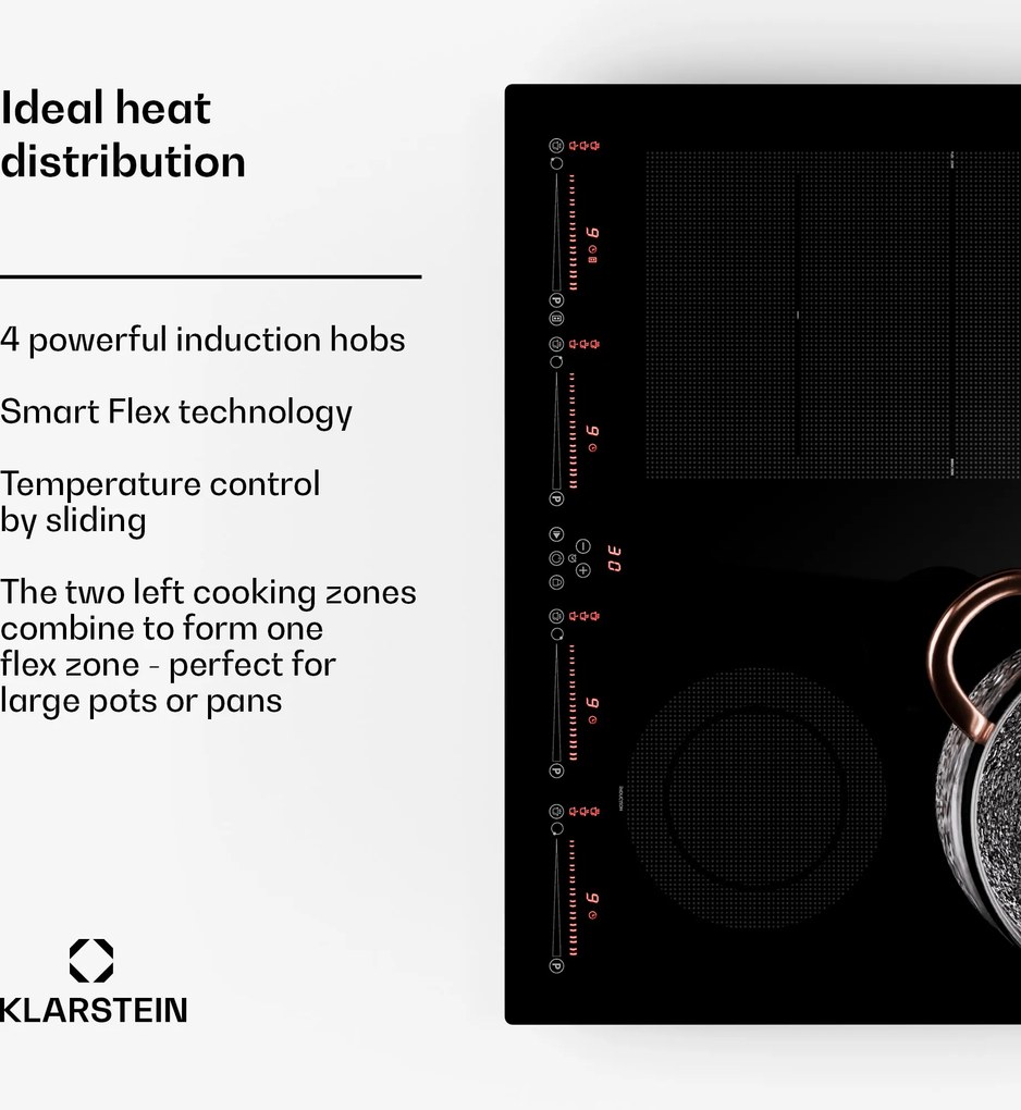 Klarstein Masterzone 60 Hybrid, indukčná varná doska, vstavaná, max. 9600 W, 4 Flex zóny, technológia ThermoBoost, Smart Flex