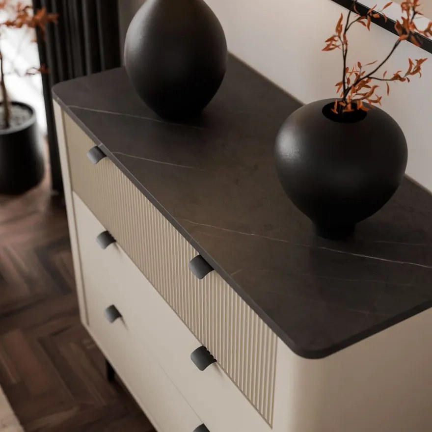 Dizajnová komoda NICOLA 90 cm kašmír + sivý kameň