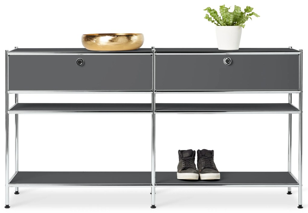 Kovový konzolový stolík »CN3« s 2 zásuvkami, sivý