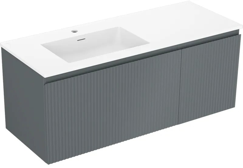 Mexen Rivel, kúpeľňová skrinka 120 cm s ľavým umývadlom Otis, 1S, 1D, drážkovaná, grafitová matná/biela matná, 91A23-12047-3-BBFF66-W18L01