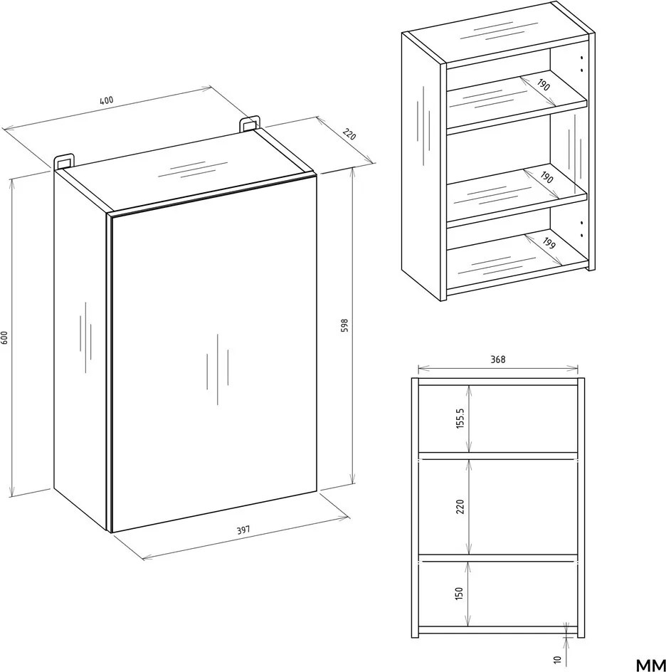 Závesná kúpeľňová skrinka so zrkadlom POLA 1DL kašmírová