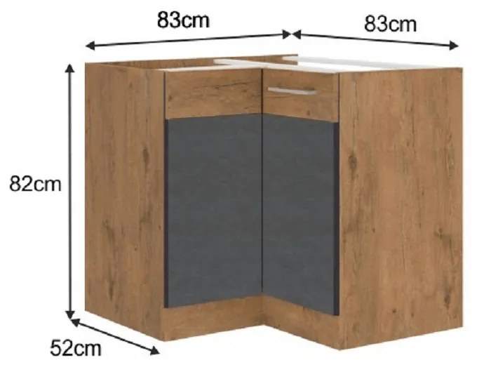 Dolná rohová kuchynská skrinka 90x90 DN 1F BB Velaga (sivá matná + dub lancelot). Vlastná spoľahlivá doprava až k Vám domov. 1015863