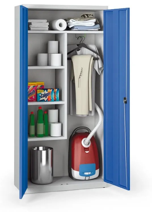 Viacúčelová kovová skriňa, 4 police, 1950 x 1200 x 500 mm, modré dvere