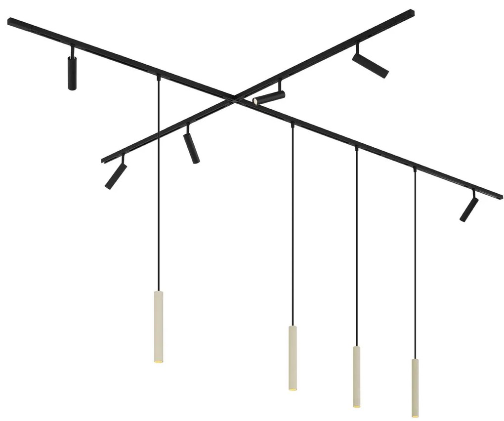 Moderný koľajnicový systém s 6 reflektormi a 4 závesnými svetlami béžový s čiernou 1-fázový - Slimline Uzzy Keno