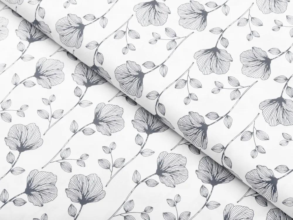 Biante Detské bavlnené posteľné obliečky do postieľky Sandra SA-264 Tmavo sivé poľné kvety Do postieľky 100x135 a 40x60 cm