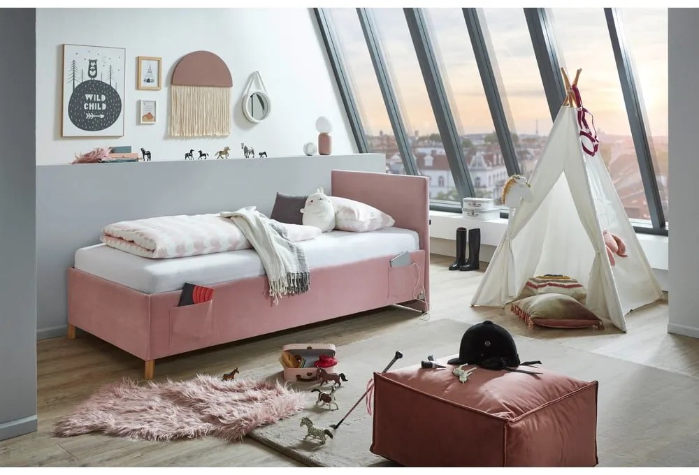 Ružová čalúnená detská posteľ bez roštu 90x200 cm Cool – Meise Möbel