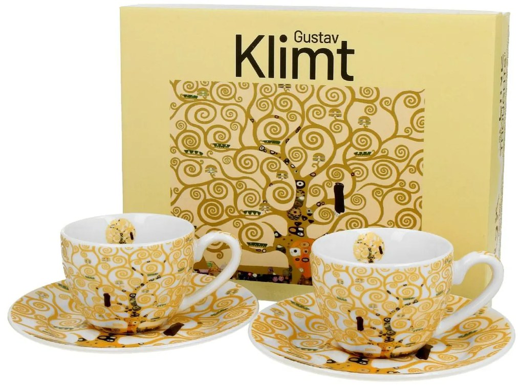Porcelánová šálka s podšálkou Klimt Ecru Tree Of Life 90 ml sada 2ks
