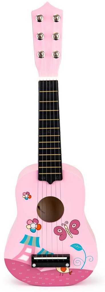 Detská gitara s drevenými kovovými strunami - ružová
