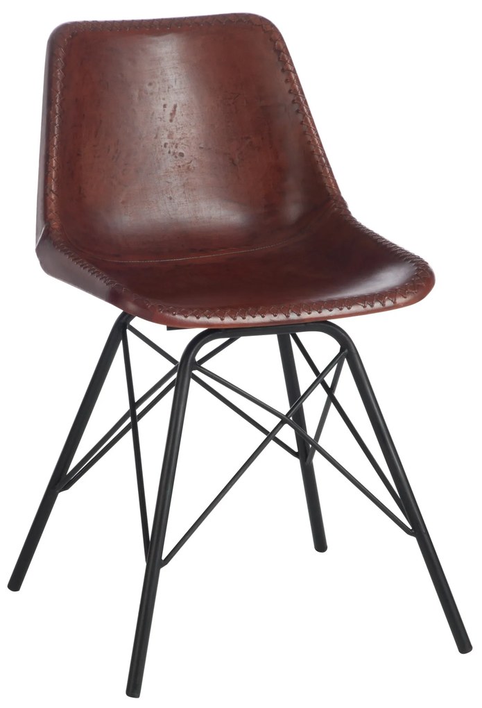 Hnedá dizajnová stolička Mocus potiahnutá koženkou s kovovou konštrukciou - 46 * 49 * 79 cm