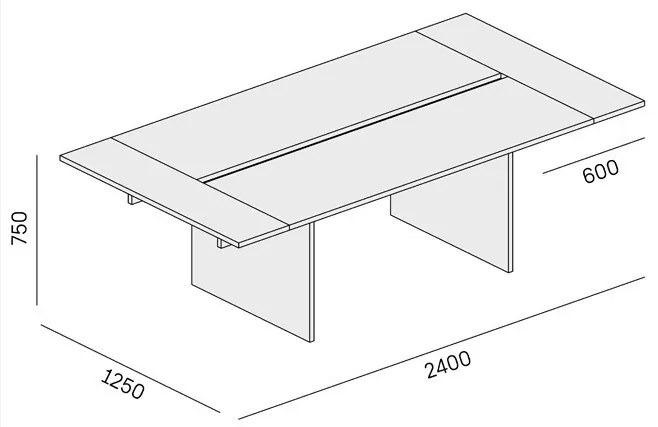 Stôl jednací SOLID + 2x prísed, 2400 x 1250 x 743 mm, biela