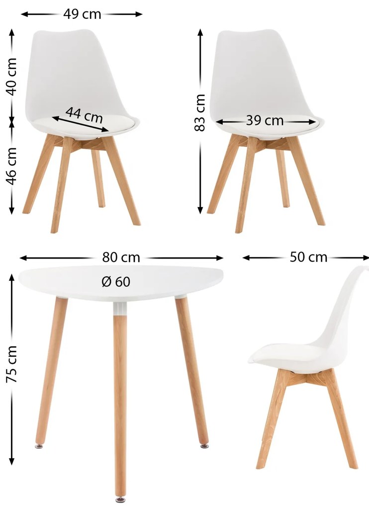 Jedálenska súprava stoličiek a stola Libanera (SET 3+1), biela