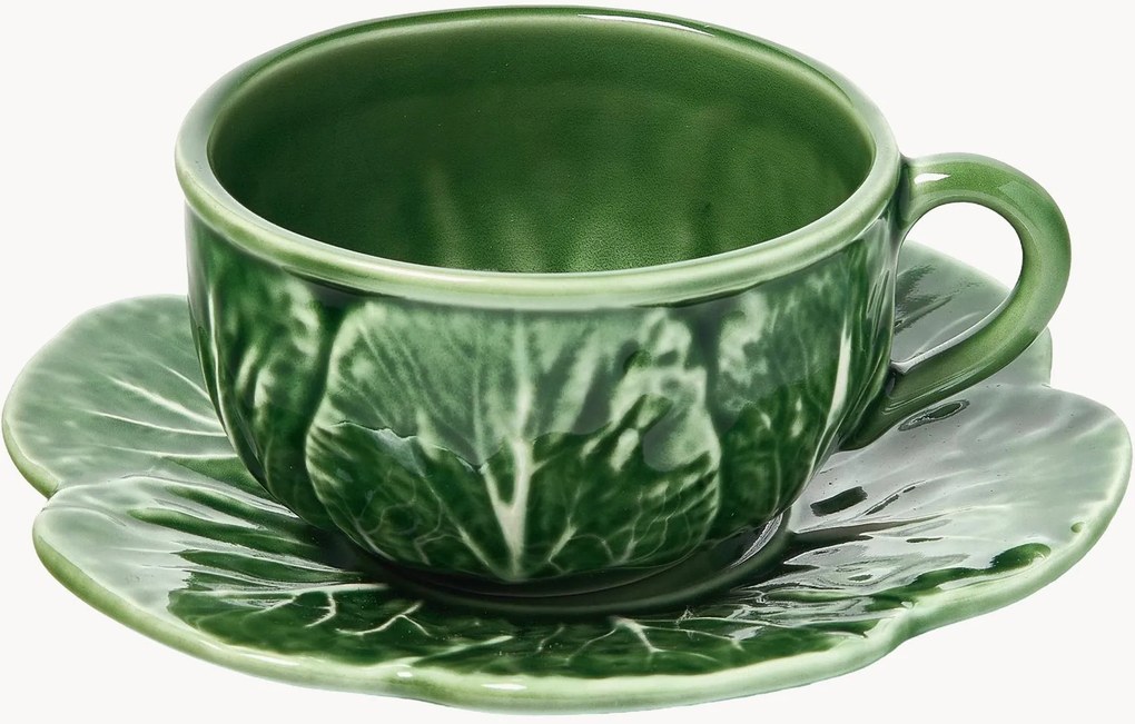 Ručne maľované šálky na kávu's podšálkami Cabbage, 4 ks