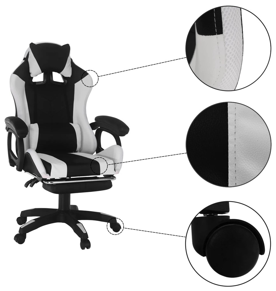 Kancelárske/herné kreslo s RGB LED podsvietením, čierna/biela, JOVELA