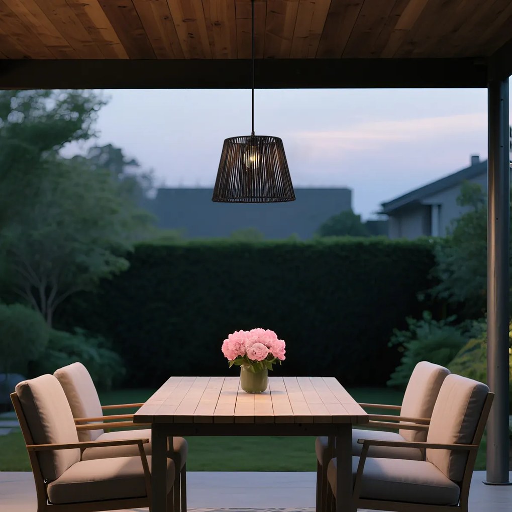 Vonkajšie závesné svietidlo čierne s čiernym lanovým tienidlom IP44 - Cava Jayla