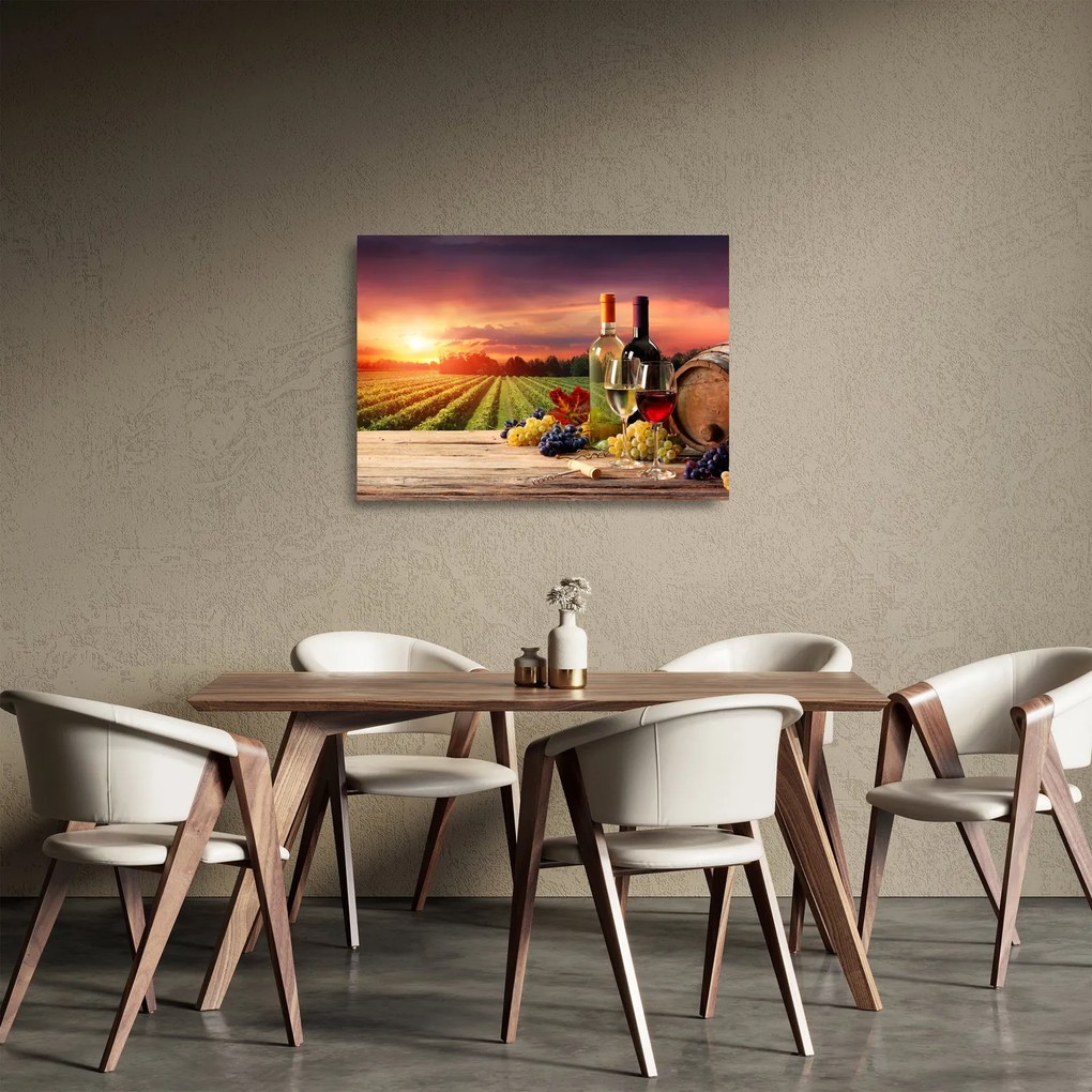 Sklenený obraz vinice s vínom (70x50 cm)
