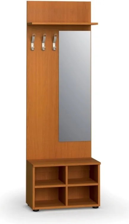 Vešiaková stena s botníkom a zrkadlom PRIMO WOOD, 3 háčiky, polica, roky zvisle, čerešňa