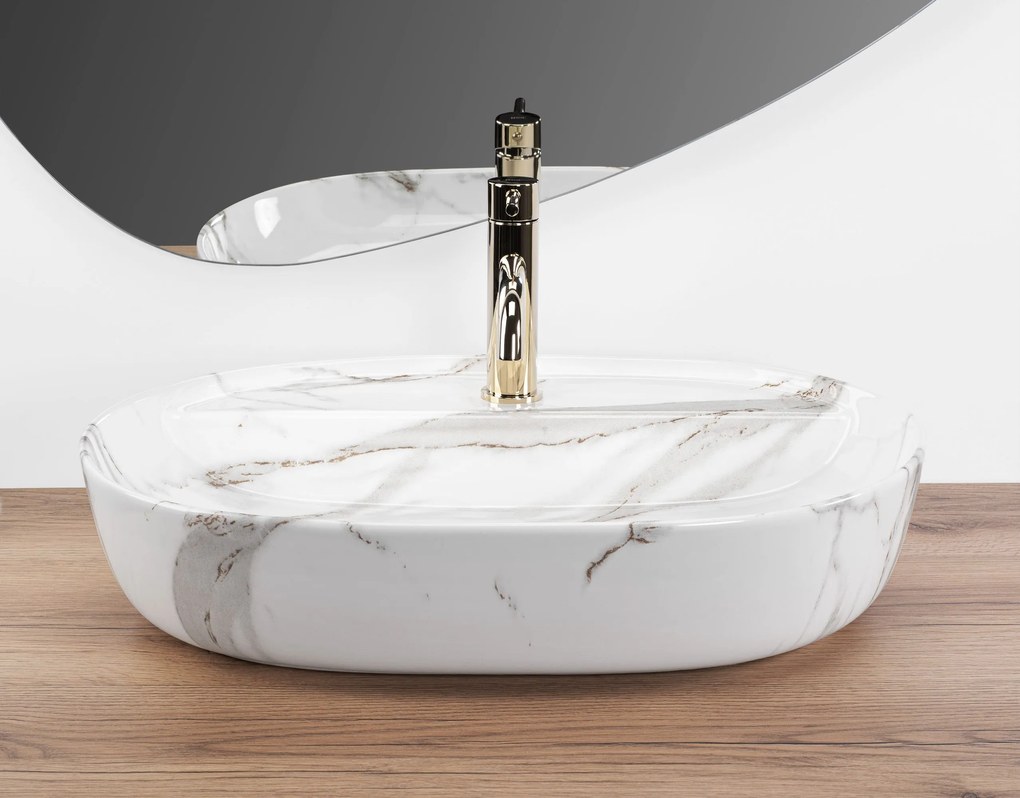 Rea Aura, umývadlo na dosku 610x410x130mm, imitácia kameňa-Shiny Aiax, REA-U6623
