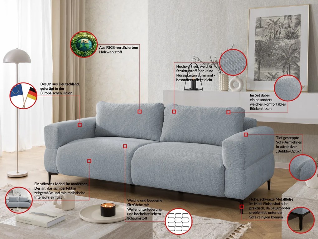 POHOVKA FLEUR 3 MIESTNÁ ŠEDÁ 217 cm