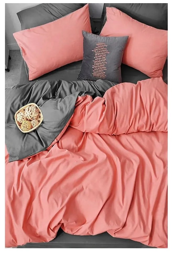 Bavlnené obliečky na dvojlôžko/predĺžené s plachtou v lososovej farbe/sivej 200x220 cm - Mila Home