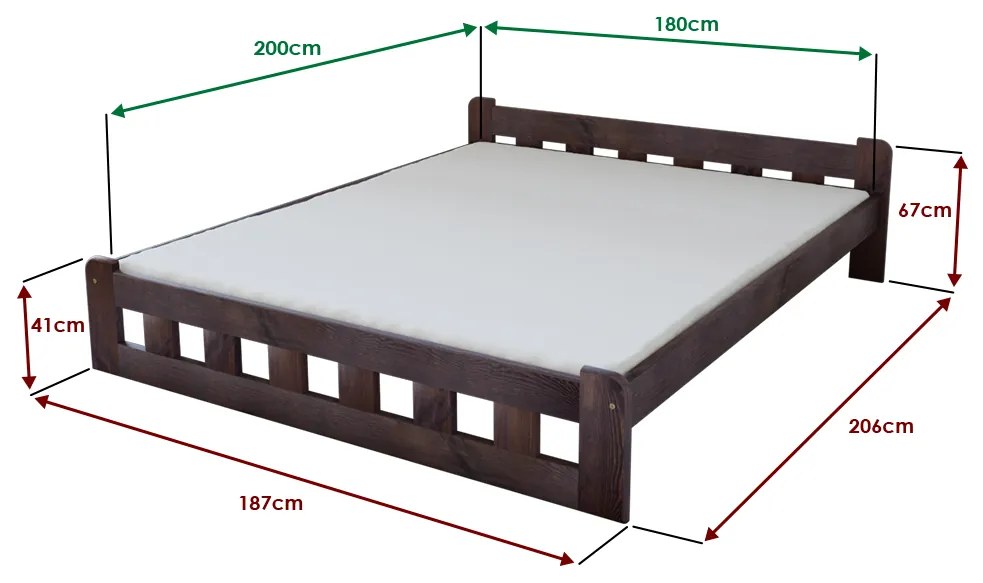Posteľ Naomi zvýšená 180 x 200 cm, orech Rošt: S latkovým roštom, Matrac: Matrac COCO MAXI 20 cm