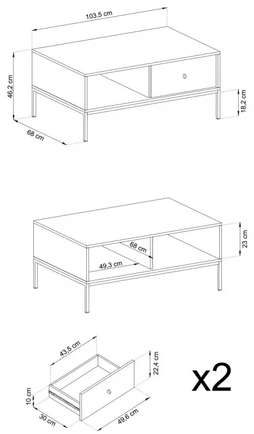 Konferenční stolek Mono II 104 cm modrý/zlatý