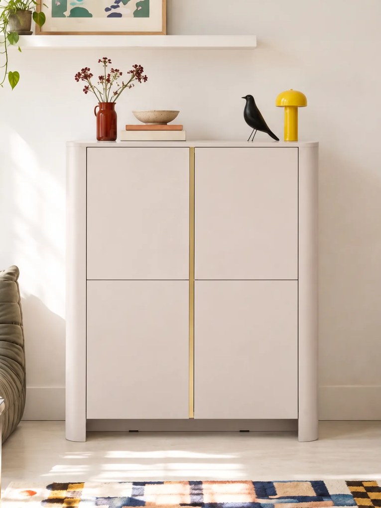 Vysoká komoda Sorrenti 103 cm - kašmírová / zlatá