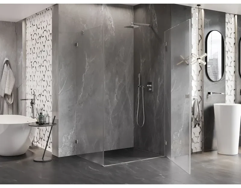 Mexen Lunar-B pravostranný výklopný sprchový kút 85 x 70 cm, číre sklo, brúsená oceľ, 832-085-070-97-00-P