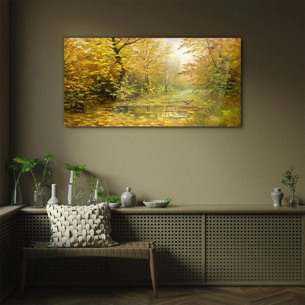 Obraz na skle Lesné rieka jesenné voľne žijúcich živočíchov