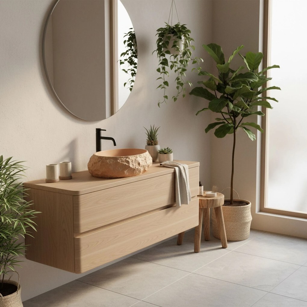 Umývadlo na dosku z kompozitného kameňa REA MIKA LIGHT TERRACOTTA 50x38 cm, béžová
