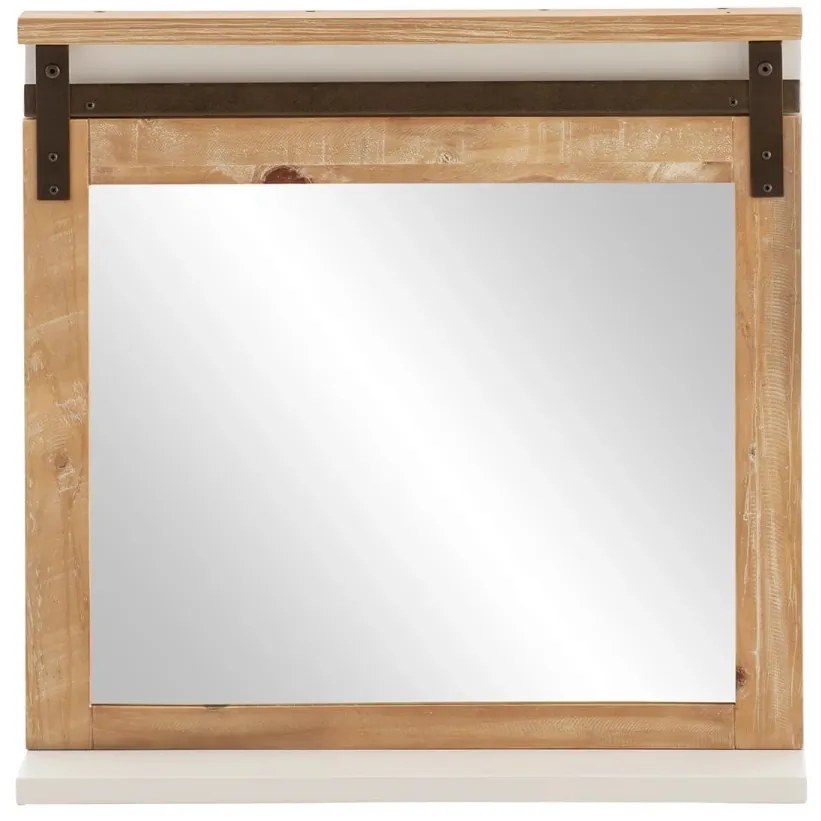 furniture-nabytek.cz - Masivní koupelnové zrcadlo Capera z borovice a MDF, lakované, bílé/hnědé – 70x70 cm